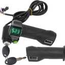 Bike Throttle Grip and Key Electric Bike Spare Parts 12V to 99V, 1 Pair Electric Bike Throttle Handlebar with Big Head Lock Blue Screen Bike Throttle Grip for Riding