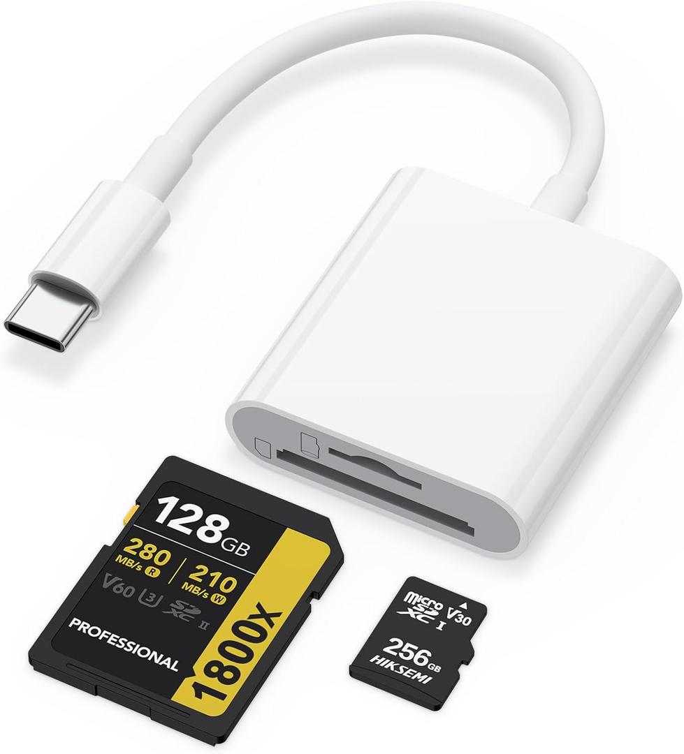 USB C SD Card Reader for iPhone 16 15/iPad/MacBook/Camera, Dual Card Slot Supports SD and MicroSD Card Memory Card Adapter, Trail Camera Viewer Plug and Play
