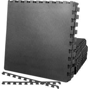 F2C 6 Pieces Puzzle Exercise Mat EVA Foam Interlocking Tiles with 12 End Borders for Gym Home Exercise Workout Floor Protecting Black