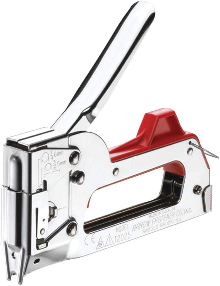 Arrow T2025 2-In-1 Staple Gun and Wire Tacker for Upholstery, Crafts and Low Voltage Wiring, Fits 3/8, 7/16", or 9/16 Round Crown, or 5/16, 3/8, or 1/2" Flat Crown Staples