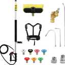 RAYNEL 24FT Telescoping Pressure Washer Extension Wand with Brush Head, 2 Power Washer Extension Wands, Gutter Cleaner Attachment, 7 Spray Nozzle Tips, Support Belt and 2 Hose Adapters