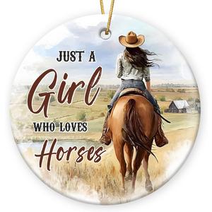3 x Just A Girl Horse Lovers Ornament 2025 - Animal Lover Gifts for Girls, Teens, Friends, Horse Gifts for Women, Ceramic Ornaments for Christmas Tree Decorations, for Farmhouse Decor