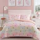 Full Size Comforter Sets with Sheets for Girls-7 Pieces Full Size Bedding Sets with Pink Comforter, Sheets, Pillowcases & Shams for Kids (Colorful Gold Heart, 76" X 86"), Full(76"X 86")-7 Pieces