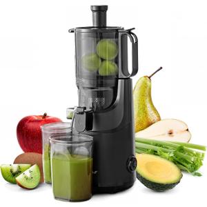 Elite Gourmet EJX320 Big Mouth Whole Fruit 5.2" Self-Feeding Chute, Cold Press Masticating Slow Juice Extractor, Hands-Free, Less Prep, Easy to Clean, Impact Resistant BPA Free Tritan, Black (33 ounce, Graphite)