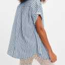 Womens Striped Button Down Shirts Casual Collared Short Sleeve Blouses Tops (XL)