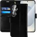 MONASAY Wallet Case Fit for Samsung Galaxy S25 5G, [Lens & Glass Screen Protector Included] [RFID Blocking] Flip Folio Leather Cell Phone Cover with Credit Card Holder, 6.2 inch, Black