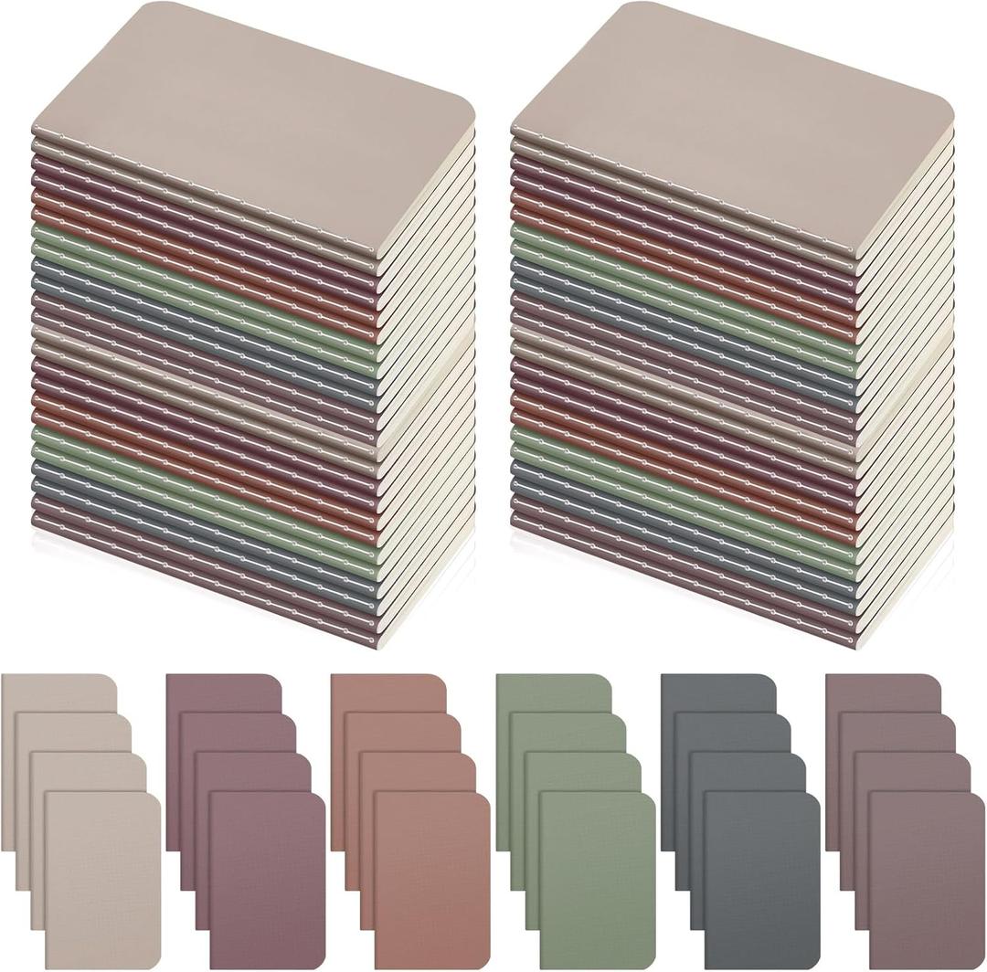 60 Pcs Pocket Notebook Mini Journal Bulk, Back to School Supplies 2. 5" x 4"kraft Paper Small Lined Notepads Softcover Pocket Notebook Cute Memo Diary Subject Notepads for Kids Student (dark browndark grayolive greenbrick redmaroon and beige)