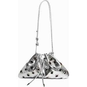 silver y2k purse for women, cool sparkly bucket purse, cute aesthetic fashion bag, small silver clutch bag
