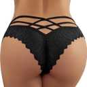 Milumia Women Sexy Floral Lace Underwear Criss Cross Seamless Bikini Panty Brief (XX-Large, Black)