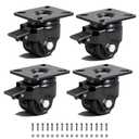 Heavy Duty Casters Wheels 2" inch Low Profile Caster Set of 4 Load Capacity 2200lbs, Swivel Plate with Wheel Brake Low Gravity Center Furniture Caster Wheel for Cart, Toolbox Workbench-Black