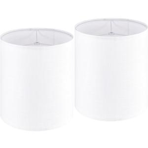 Pure White Striped Linen Drum Shaped Lamp Shade 9.8" Top x 9.8" Bottom x 11.8" High(Spider) Medium Tall Lampshade for Table Lamps Floor Lamps, Bdside Lamps, Assembly Required