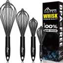 HOTEC 4 Pieces Silicone Whisks Set, Wire Balloon Whisks Egg Beater, Non-slip Handle Whisk for Non-stick Cookware Perfect for Cooking, Stirring, Beating and Blending (Black)