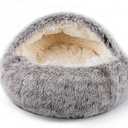 Cat Bed for Indoor Cats, Calming Cozy Cave with Self-Warming Plush, Entire Bed Machine Washable & Anti-Slip Base, Breathable Pet Bed for Small Cats & Dogs All Seasons (Khaki, 20 * 20inch)