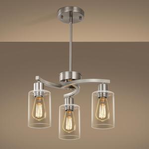 CNRATYE 3-Light Brushed Nickel Pendant Lighting for Kitchen Island, Hanging Dining Room Light Fixtures Over Table, Industrial Chandelier for Entryway Hallway Foyer Bedroom, Clear Glass Shade