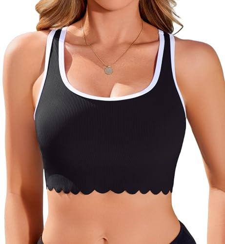 beautyin Bikini Tops for Women Modest Sports Swim Bra Athletic Swimsuit Bathing Suit Top Black, Small, Black