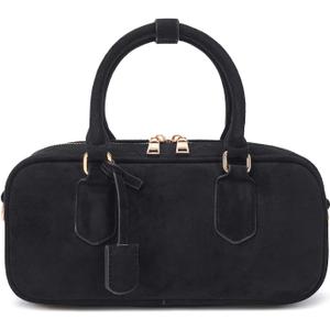 JOLLQUE Faux Suede Crossbody Bag for Women, Autumn Winter Handbags Purse, Fashion Small Designer Shoulder Barrel Bag (Black)