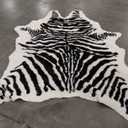 Zebra Print Rug Faux Animal Cowhide Skin Area Rug Leather Carpet Mat Large Size for Home Office Livingroom 7.9'x5.6'