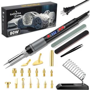 21-in-1 3D Printer Smoothing Tool Kit, 80W LCD Digital Adjustable Temperature Soldering Welding Iron Kit with Insert Brass Heatset Nuts & Soldering Tips, Fast Heating 3D Printing Modify Finishing Tool