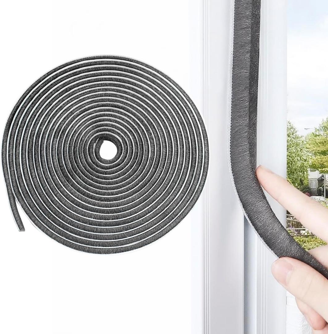 33 Ft Brush Weather Stripping Door Window Seal Strip, Self Adhesive Seal Strip Neat Pile Weatherstrip Draft Stoppers Soundproofing, Windproof, Dustproof, 11/32 x 9/16 inch Brush, Grey (Gray)