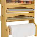 Foil Plastic Wrap Organizer Dispenser - Wall Mounted Bamboo Kitchen Paper Towel Holder with Spice Shelf,4 in 1 12" Roll Dispenser with Cutter