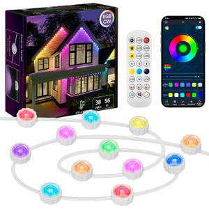 56FT RGB Eaves Light, 38 LED Smart Outdoor Lights with DIY Scene Modes, IP67 Waterproof for House Party & Garden Decor