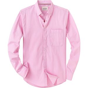Alimens & Gentle Mens Solid Oxford Shirt Long Sleeve Dress Shirt Work Casual Button Down Shirts with Pocket (Pink), M