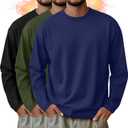 3 Pack Mens Long Sleeve Shirts Crew Neck Thermal T-Shirt Thick Pullover Basic Tops Casual Comfortable Sweatshirt (Medium, Blue, Army Green, Black)