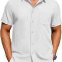COOFANDY Mens Casual Button Down Shirt Short Sleeve Untucked Wrinkle Free Dress Shirt with Pocket, White, Medium