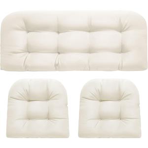 DANGHOOGY Wicker Chair Cushions, Waterproof Outdoor Loveseat Cushions for Patio Furniture, 3 Pieces Wicker Furniture Cushions, 1 Loveseat and 2 U-Shaped Cushions, Cream