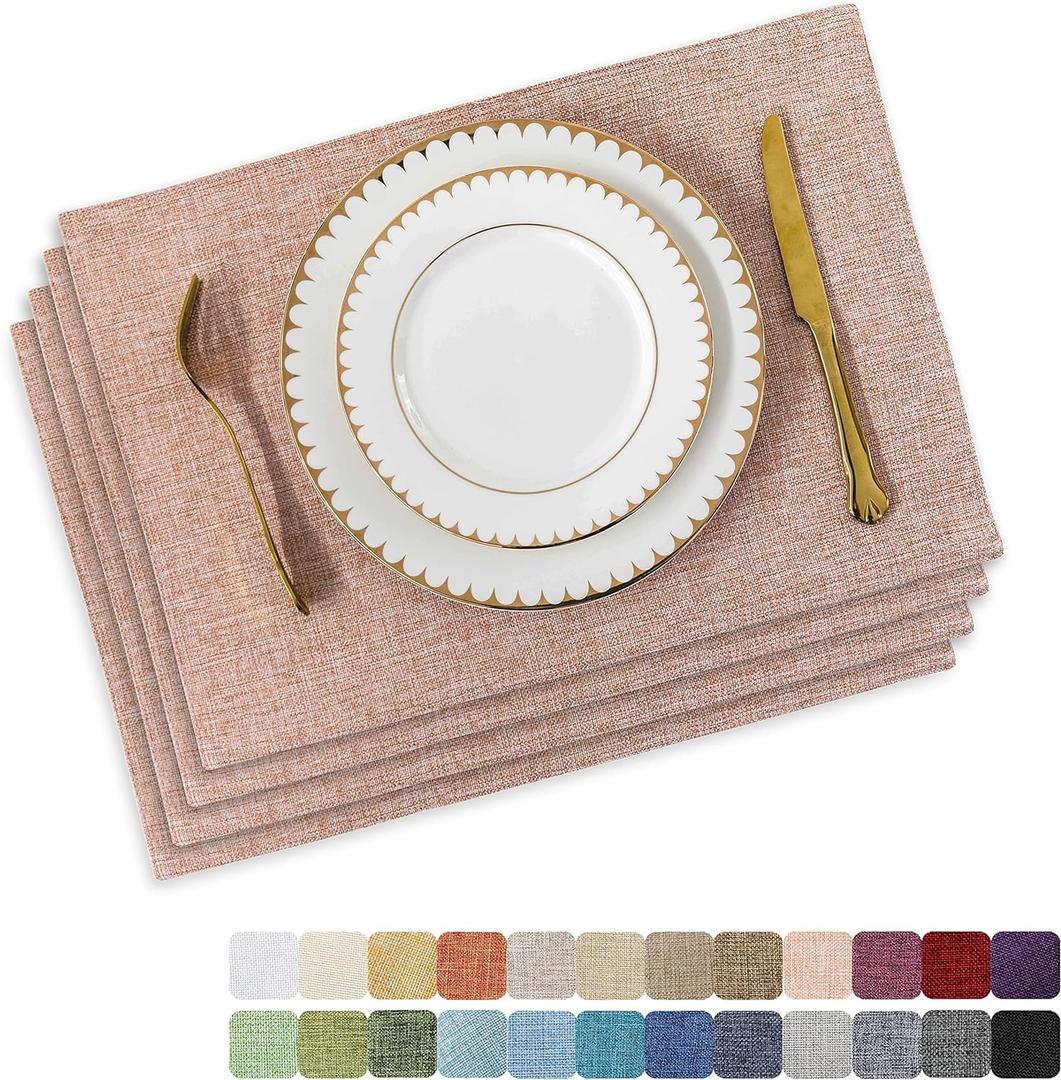 Home Brilliant Placemats Set of 4 Heat Resistant Dining Table Place Mats for Kitchen Table Party Dinner Decorations, 13" x 19", Apricot Pink