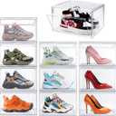 12 Pack Acrylic Sneakr Shoe Display Case, Size 12.5 Shoe Storage Boxes Clear Stackable Purse Handbag Organizer Under Bed Storage Bins with Magnetic Lids