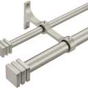 Double Curtain Rods with Aluminum Full Surround Brackets and Cube Box Finials,Brushed Nickel Curtain Rods for Windows 72 to 144 inch,1'' Front and 5/8''Back Adjustable Double Drapery Rods