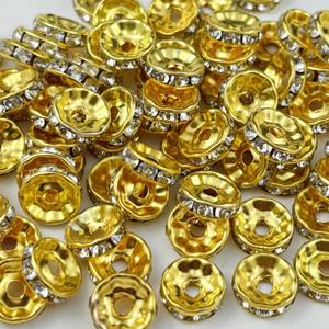 Honkoolly 120pcs 6mm Rondelle Spacer Beads Gold Plated Crystal Rhinestone Spacer Loose Beads for Jewelry Making DIY Bracelets Necklace Earring Craft(Gold White)