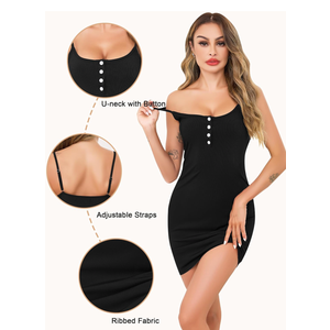 Women's Full Slip Dress Ribbed Bodycon Lingerie Dress, Stretchy Slim Fit Underdress for Layering/Night Out, Small