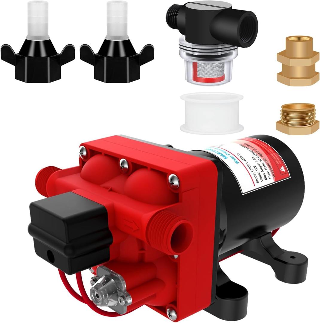 42 Series 12V 5.5GPM 55PSI Diaphragm Pump with Bypass for Reduced Cycling Fresh and Salt Water, Self Priming, Marine, RV, Off-Grid, and Caravan