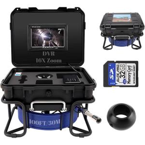 Sewer Camera,Pipe Drain Inspection Camera with DVR, Plumbing Snake Camera | with Light, 7'' HD 1080P IPS Screen,16X Digital Zoom,32GB Card,100FT/30M,IP68 Waterproof Borescope for Industrial Plumber