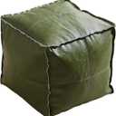 Louis Donn Unstuffed Square Pouf Ottoman Cover 17.7" Faux Leather Waterproof Floor Footrest Storage Cover for Living Room Bedroom Office (Only Cover No Filler) (Seaweed Green)