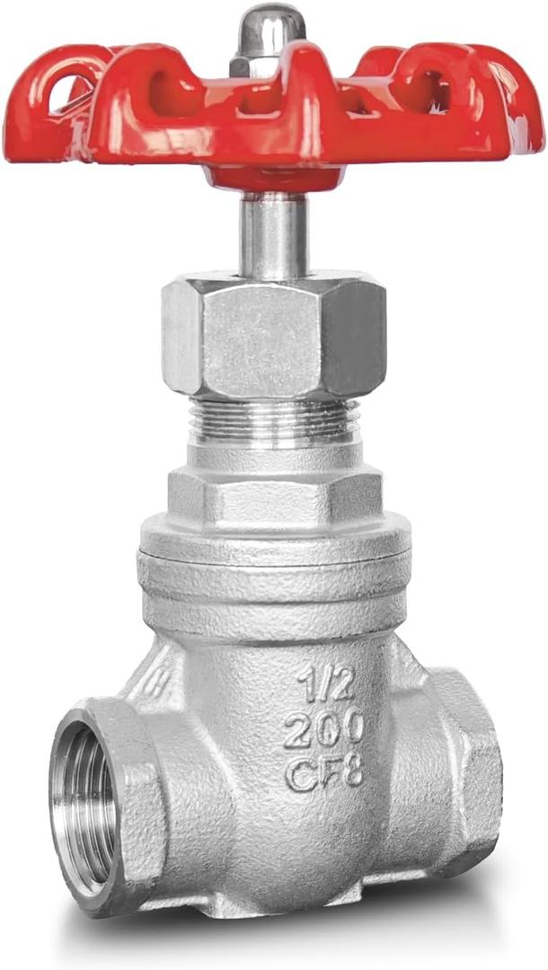 1/2" NPT Stainless Steel Gate Valve, Heavy Duty Female x Female Thread Manual Rotary Sluice Valve with Wheel Handle for Water, Oil, Gas, Industrial Plumbing, and HVAC Systems (1/2", DN15) (0.5 Inch)