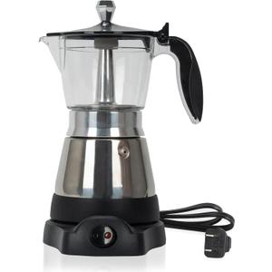 LAOION Cafeteras Electricas Modernas Moka Pot, Italian Coffee Espresso Machine, 6 Cup Cuban Coffee Maker with Detachable Base & Overheat Protection, Greca Electrica De Cafe Gift for Travel (Stainless steel metallic)