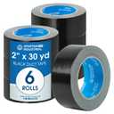 Spartan Industrial - 2" X 30 yd Black Duct Tape - 6 Strong Tape Rolls for Repairs, Crafts, Labeling, and More - Water-Resistant, No Residue, 9 Mil