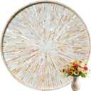 22" Extra Large Round Mother of Pearl Ottoman Tray with Raised Edge – Handcrafted Capiz Shell Serving Tray for Coffee Table, Charcuterie & Breakfast in Bed, Coastal Farmhouse Gift