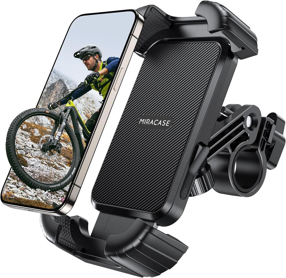 Miracase Bike Phone Holder, Silicone Wrapped Anti Shake Bicycle Phone Mount, Handlebar Clamp Cell Phone Holder for Bike, Scooter Motorcycle Phone Mount Accessories for iPhone Smartphone (black)