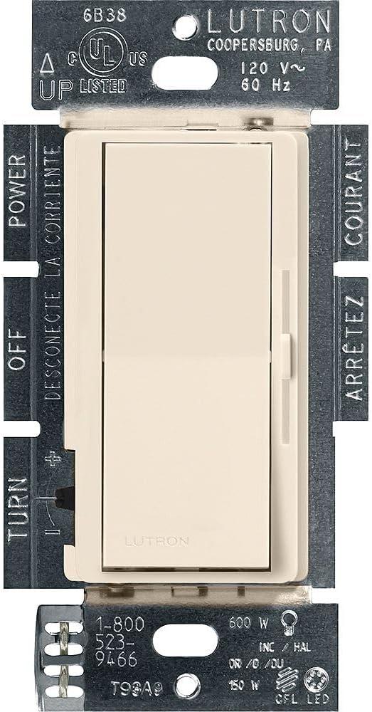 Lutron Diva LED+ Dimmer Light Switch for Dimmable LED, Halogen, and Incandescent Bulbs, 150 Watt, Single-Pole or 3-Way, DVCL-153P-LA, Light Almond