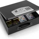 Dalmbox Portable Metal Safe Box with Digital Code Lock,Fire Resistant Storage for Documents, Fireproof Safe Box, Car, Home, Office and Outside, Black Box,Large