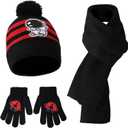 3 Set Unicorn Kids Toddlers Winter Knit Hat Scarf Gloves Set for Boys Girls Age 4-7 Pompom Hat Mittens Scarves (Black and Red)