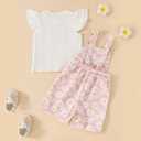 IQREENY Toddler Baby Girl Clothes Flying sleeve rib Round neck Top Daisy Print Suspender Shorts with Pocket Summer Baby Outifts Pink 2-3T (Pink, S)