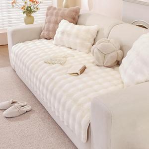 OstepDecor Faux Fur Couch Cover, Soft Plush Couch Covers for Sofa, Fuzzy Cozy Bubble Sofa Covers Washable, Pet Friendly Couch Protectors for Dogs, Dog Mat for Couches and Sofas (35.4" x 63", White)