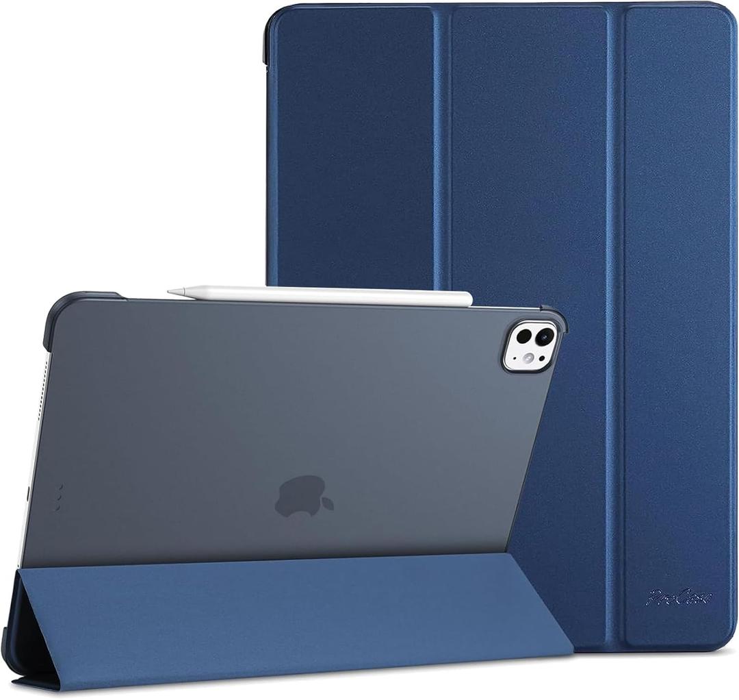 ProCase for iPad Pro 13 Inch Case M5 2025/ M4 2024, Smart Cover iPad Pro M5 M4 Case 13 Inch, Slim Stand Translucent Hard Shell Back, Supports Touch ID, Auto Wake/Sleep -Navy