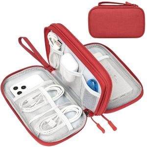 FYY Electronic Organizer, Large Travel Cable Organizer Bag Pouch Electronic Accessories Carry Case Portable Waterproof Double Layers All-in-One Storage Bag for Cable, Cord, Charger, Phone, Red