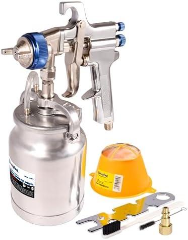 Dynastus 33 oz Siphon Feed Spray Gun - 2.5mm Nozzle for Spraying Oil-Based or Latex Paints, with Filtering and Cleaning Kits